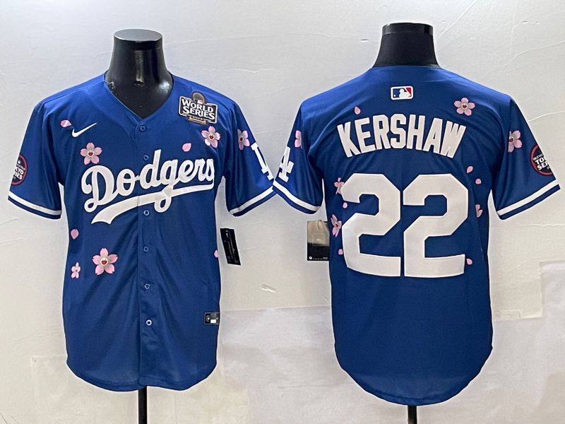 Men Los Angeles Dodgers #22 Kershaw Blue Sakura Edition 2025 Nike MLB Jersey style 6